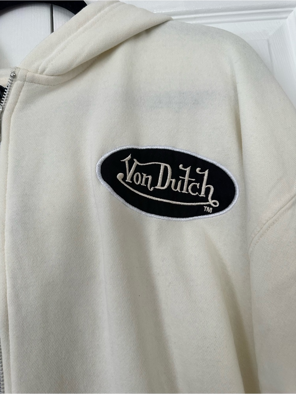 Von Dutch Full Zip Hoodie White Oversized Graphic Logo Sweatshirt Size Large - Picture 3 of 10